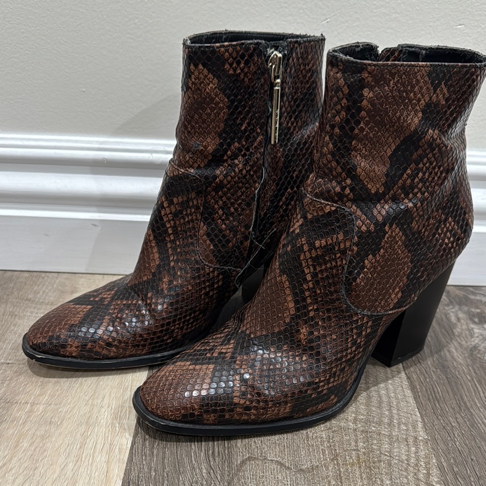 Zara Brown Ankle Booties with Snake Print